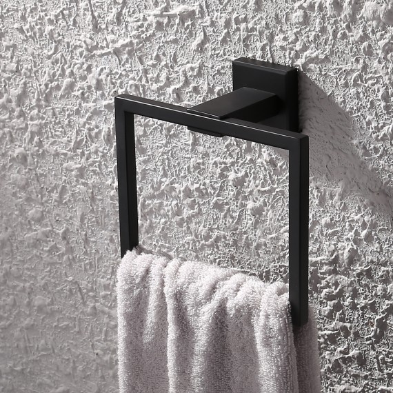 KES Bathroom Towel Ring SUS 304 Stainless Steel Shower Towel Hanger Holder Modern Square Style Wall Mount Matte Black Finish, A2480-BK